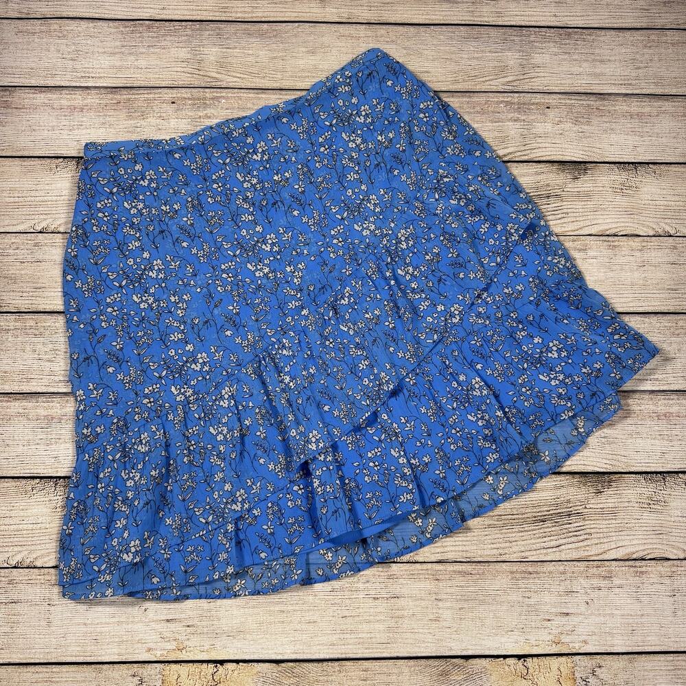 Banana Republic Floral Ruffle Mini Skirt Women’s S Blue White Chiffon A-Line